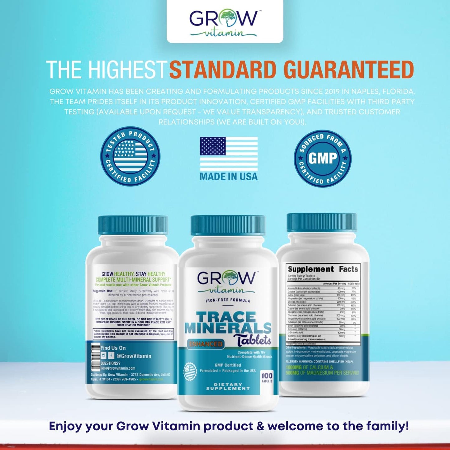 100 Tablets of grow vitamin Trace Minerals Enhanced Complex - 70+ Nutrient-Dense Health Minerals - All-Natural Ingredients