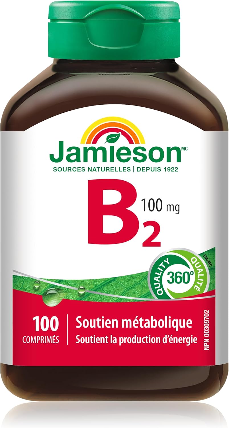 100 Tablets of Jamieson Vitamin B2 (Riboflavin) 100 mg - Essential B Vitamin Supplement for Energy Production and Metabolism