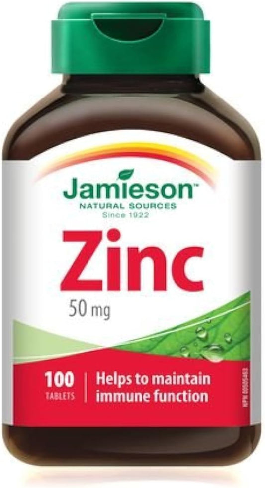 100 Tablets of Jamieson Zinc 50 mg - Immune Support and Wellness Supplement