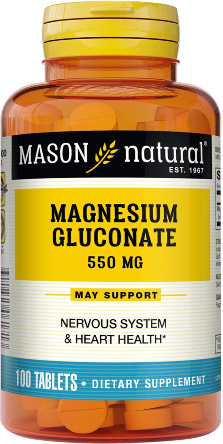 100 Tablets of Mason Natural Magnesium Gluconate 550mg to Help Prevent Dizziness and Muscle Weakness