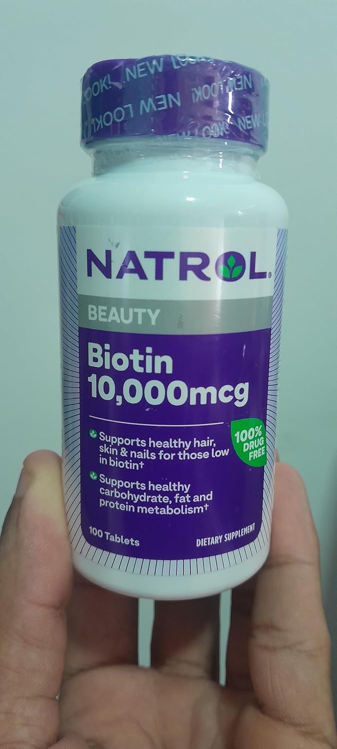 100 Tablets of Natrol Biotin Max Strength 10000 Mcg for Hair, Skin, and Nail Health