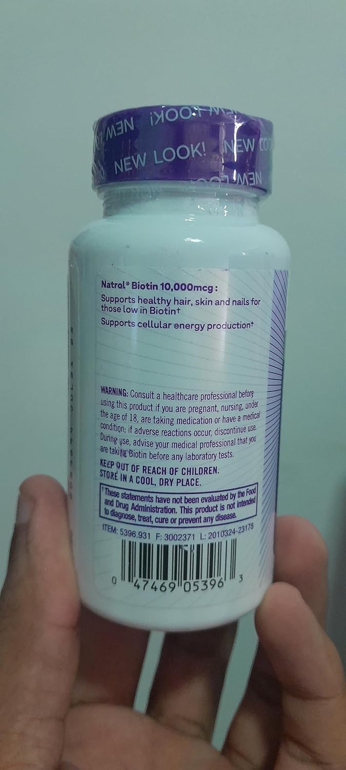 100 Tablets of Natrol Biotin Max Strength 10000 Mcg for Hair, Skin, and Nail Health