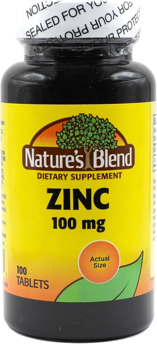 100 Tablets of Nature's Blend Zinc Gluconate 100 mg - Immune Support Supplement