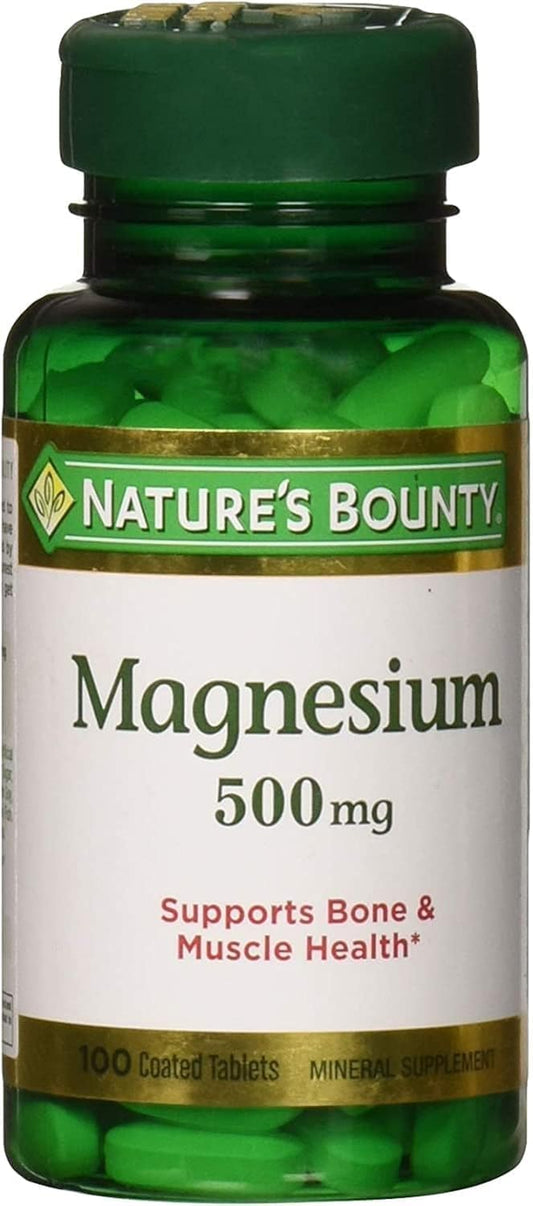 100 Tablets of Nature's Bounty Magnesium Oxide 500mg - Dietary Supplement for Muscle Health and Nerve Function