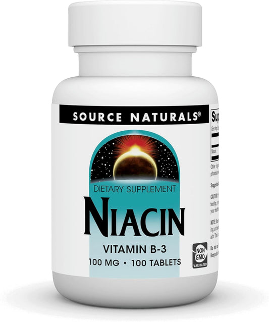100 Tablets of Non-GMO Source Naturals Niacin 100 mg Vitamin B-3
