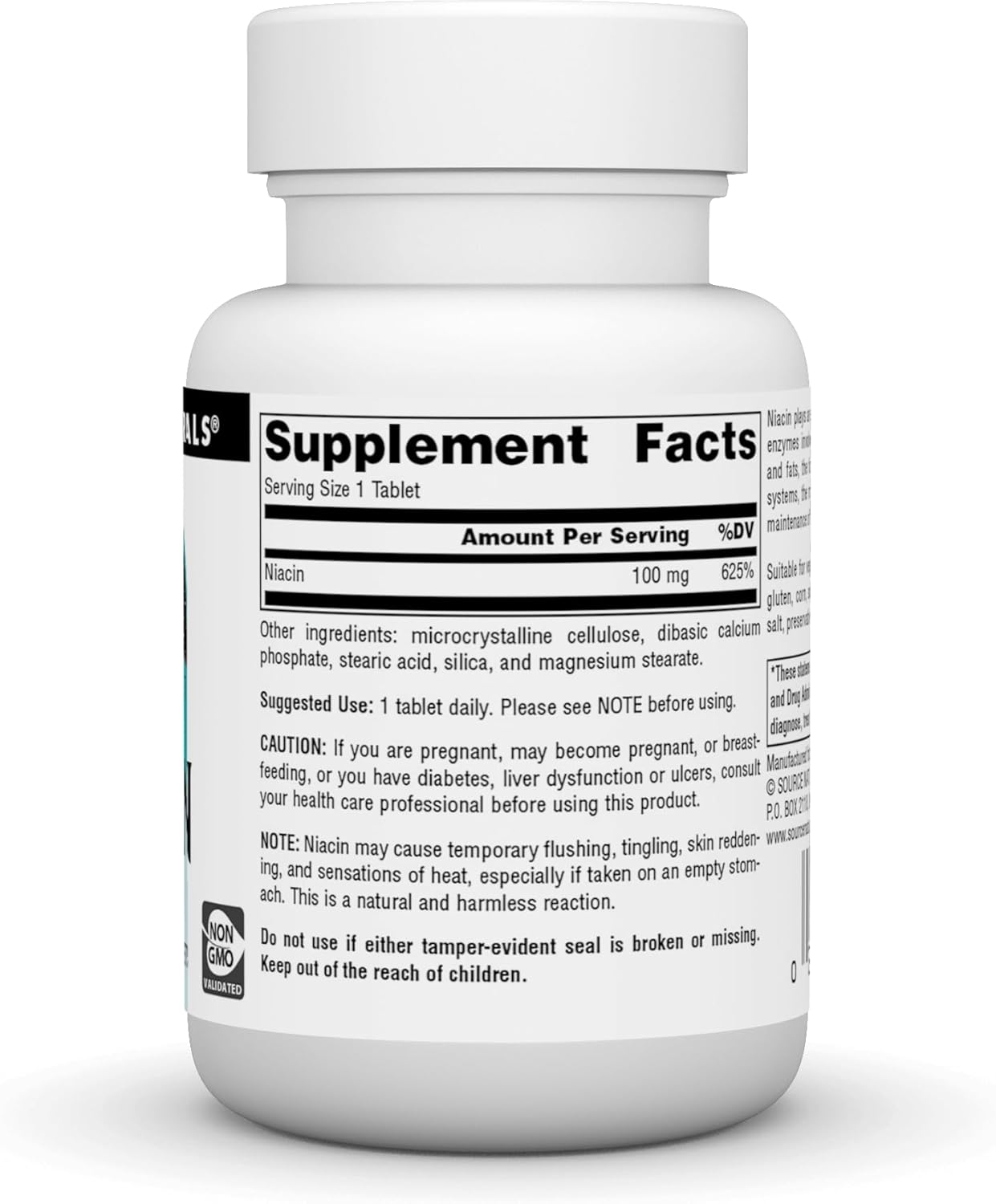 100 Tablets of Non-GMO Source Naturals Niacin 100 mg Vitamin B-3
