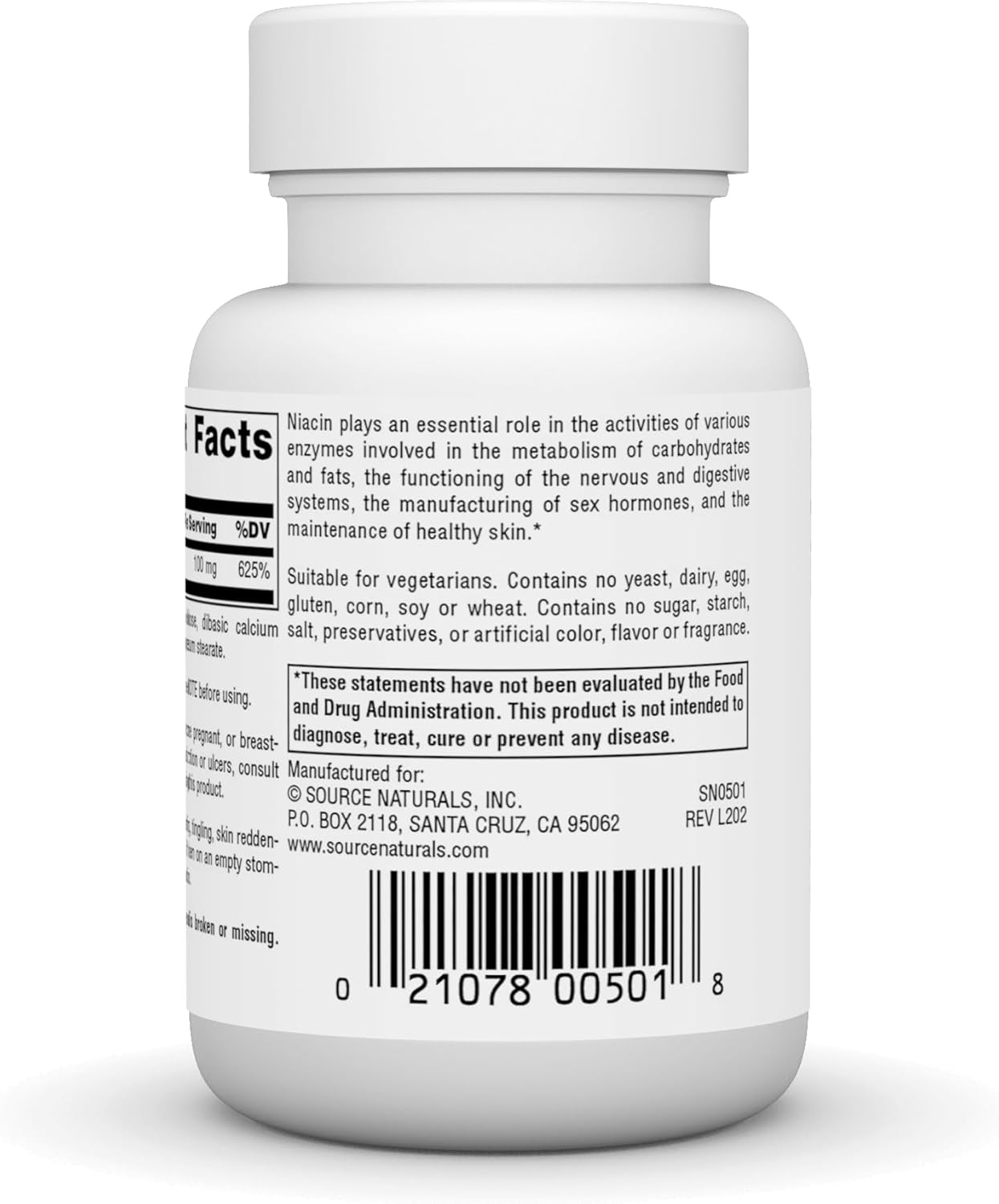 100 Tablets of Non-GMO Source Naturals Niacin 100 mg Vitamin B-3