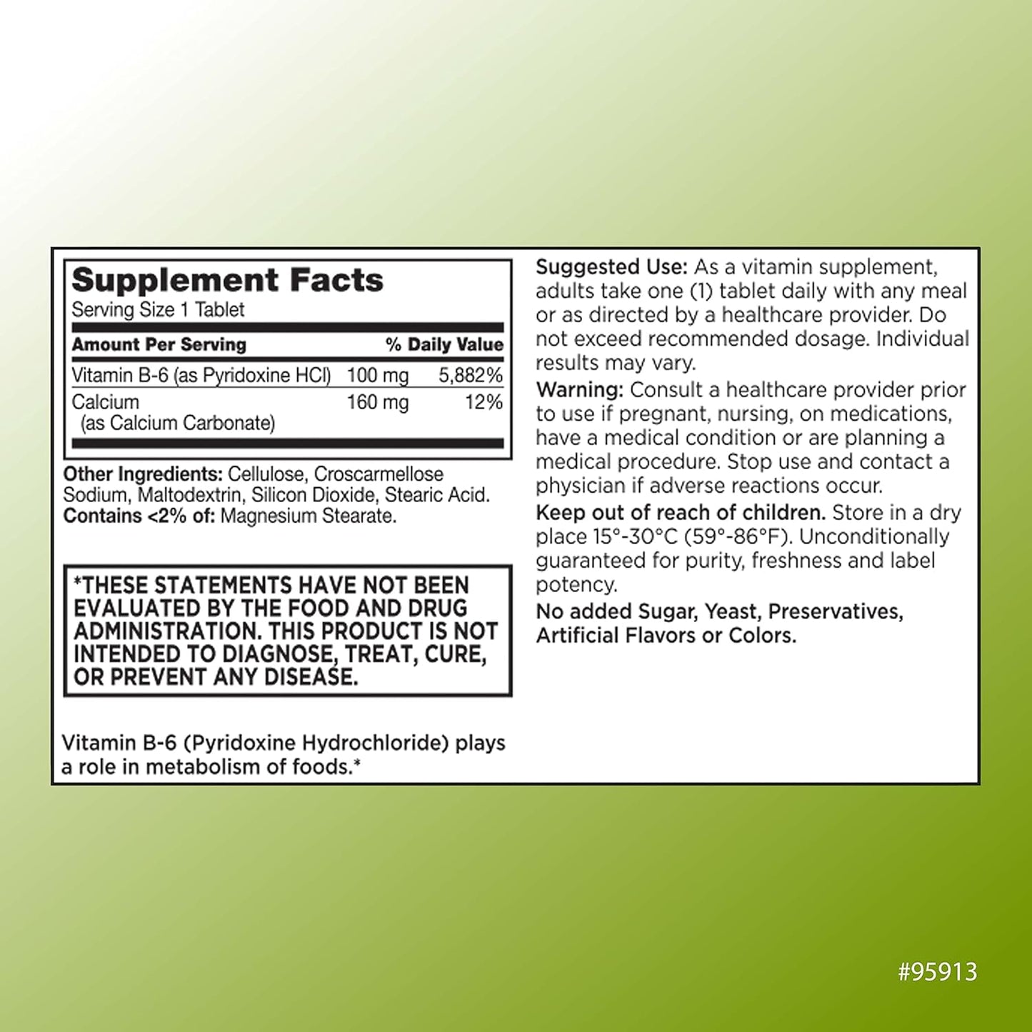 100 Tablets of Quality Choice Vitamin B6 100mg Supplement