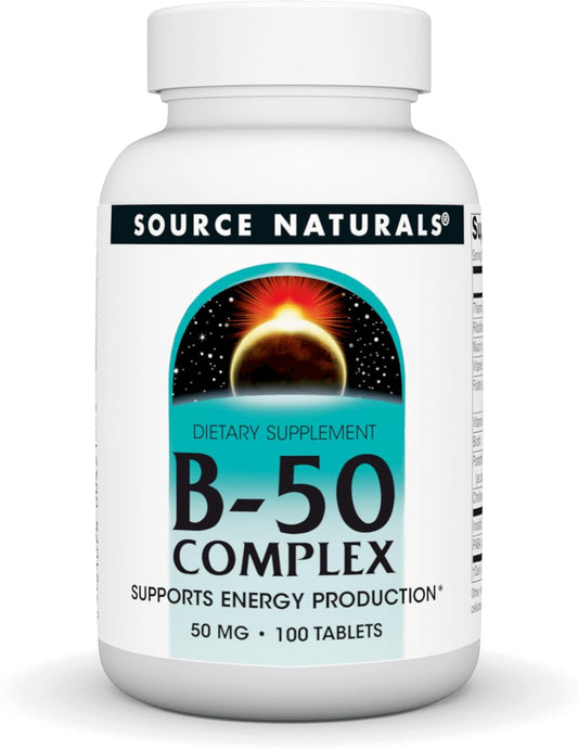 100 Tablets of Source Naturals B-50 Complex with 50 mg B-Vitamins for Energy Production Boost