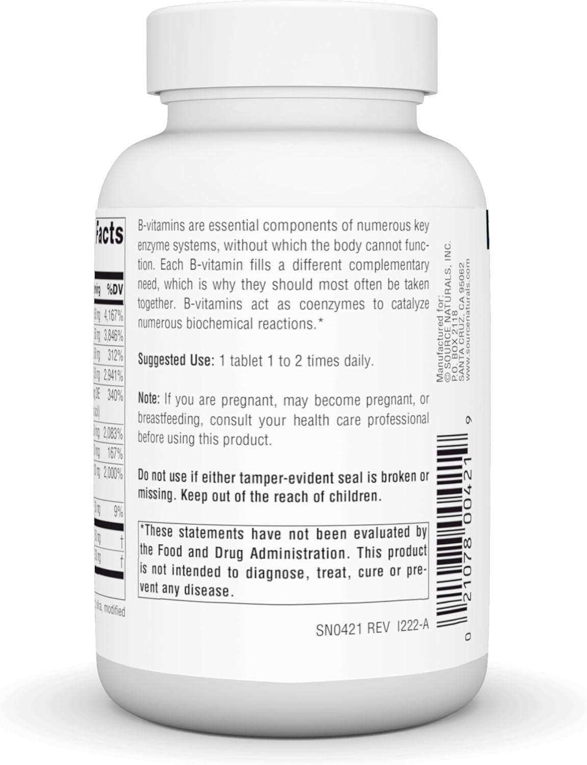 100 Tablets of Source Naturals B-50 Complex with 50 mg B-Vitamins for Energy Production Boost