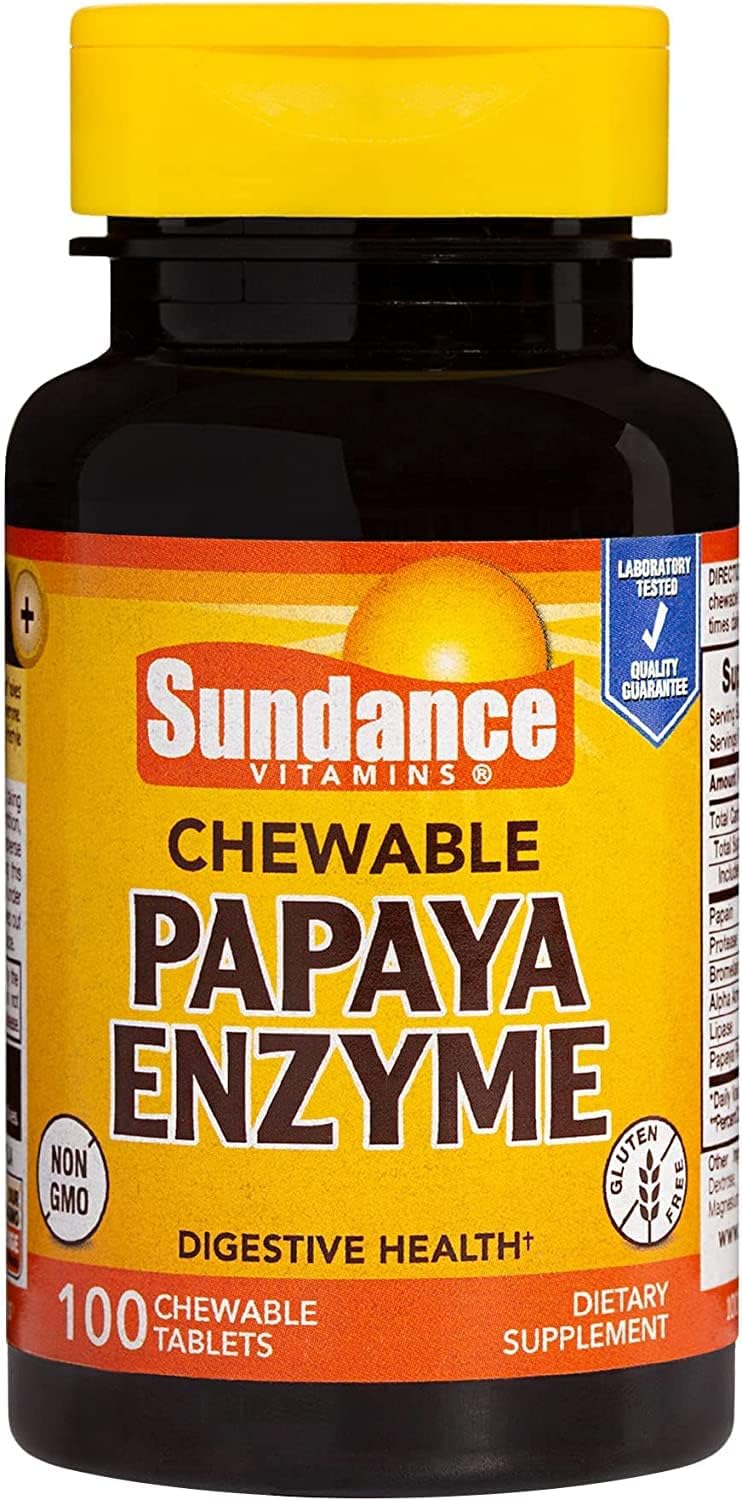 100 Tablets of Sundance Chewable Papaya Enzyme Supplement for Digestive Health and Nutrient Absorption