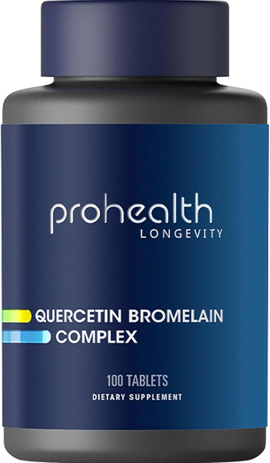 100 Tablets ProHealth Quercetin & Bromelain Complex - Natural Sinus & Allergy Support Supplement with Anti-Histamine Properties