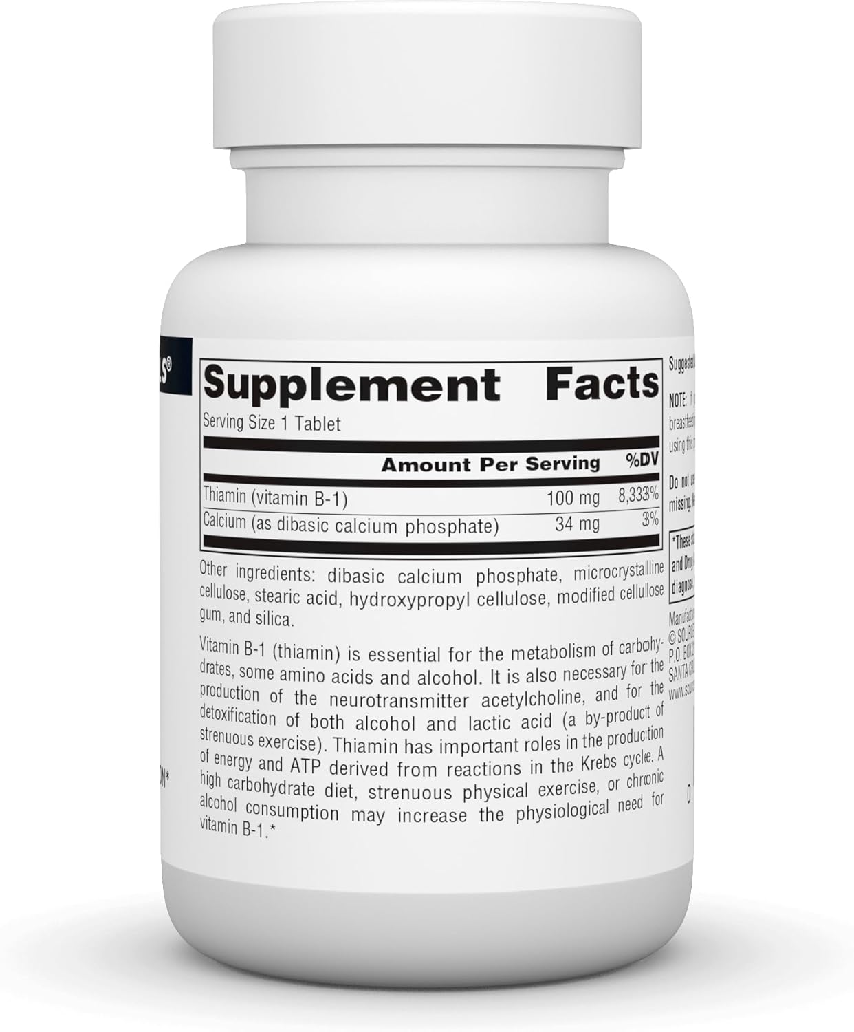 100 Tablets Source Naturals Vitamin B-1 Thiamin 100 mg for Energy Production and Support