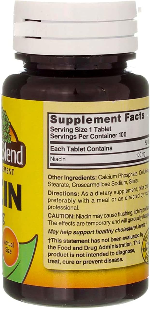 100 Tabs of Nature's Blend Niacin 100 mg - Essential Vitamin Supplement for Heart Health