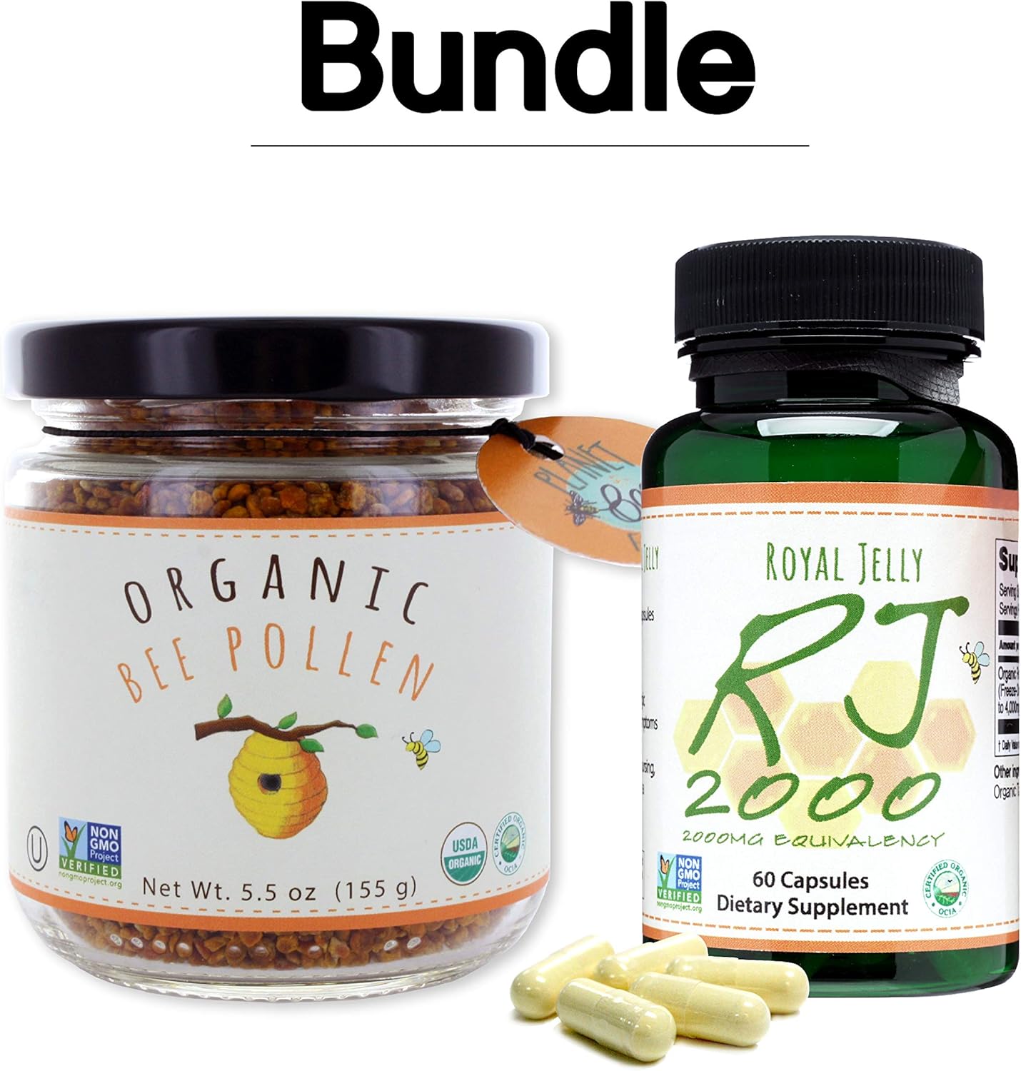 100% USDA Certified Organic Greenbow Bee Pollen & Royal Jelly Capsules - Superfood Rich in Proteins, Vitamins, Minerals - 155g & 2000mg - Natural & Pure