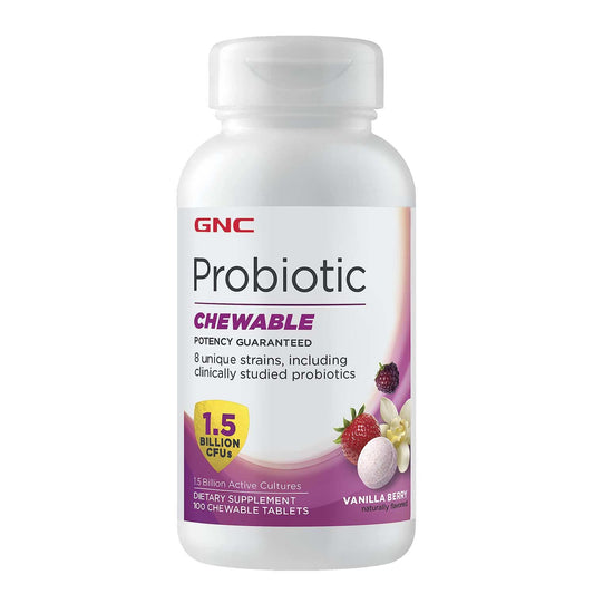 100 Vanilla Berry Probiotic Chewable Tablets with 1.5 Billion CFUs for Daily Gut Health Support by GNC