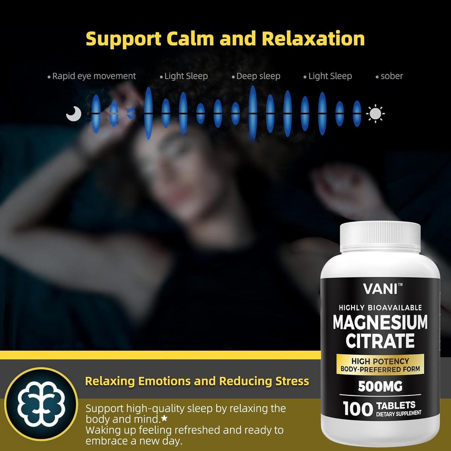 100 Vegan Safe VANI Magnesium Citrate Tablets - 500MG for High Absorption