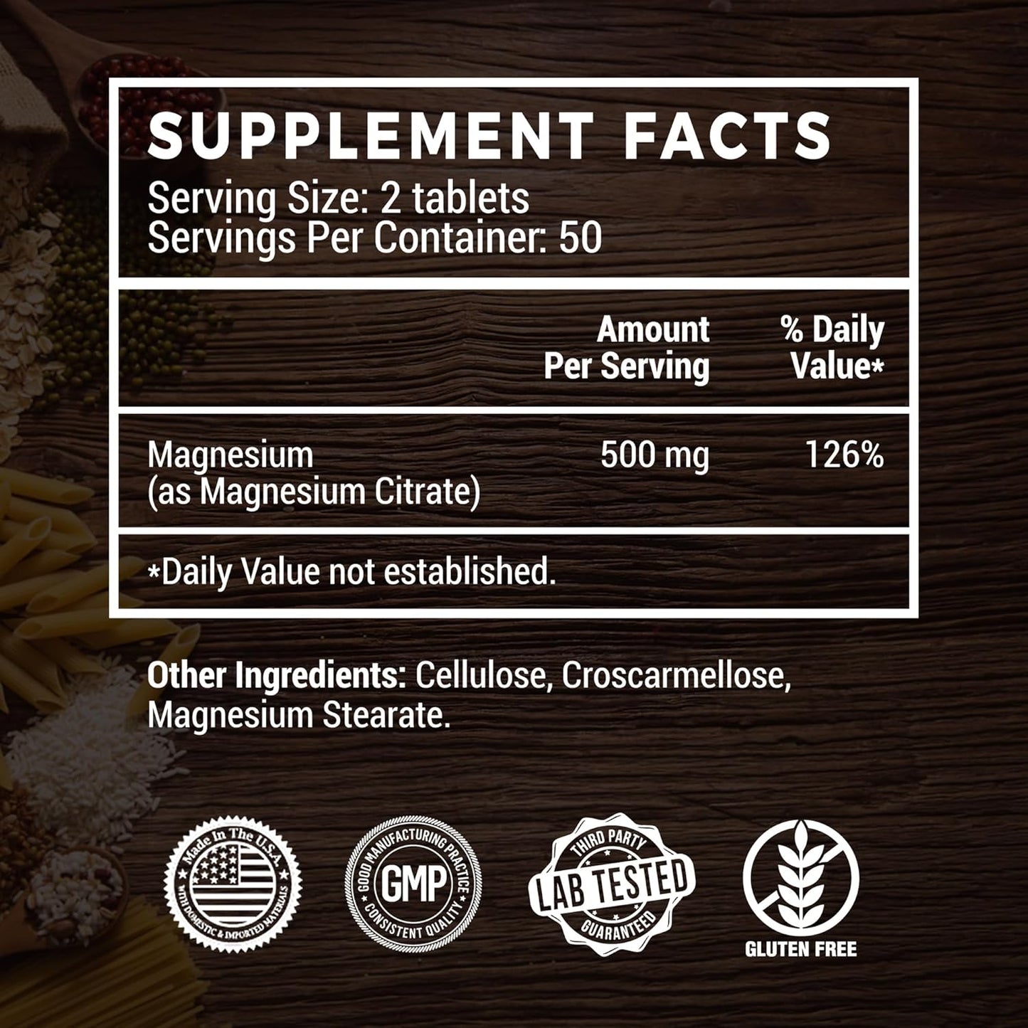 100 Vegan Safe VANI Magnesium Citrate Tablets - 500MG for High Absorption