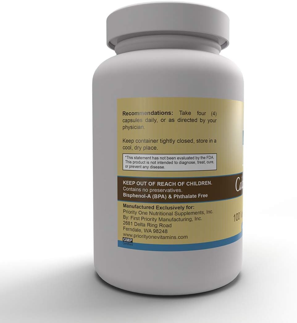 100 Vegetarian Capsules of Priority One Vitamins Calcium Orotate for Strong Bones - Calcium Supplement