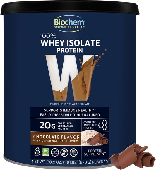 100% Whey Isolate Protein Powder - Chocolate Flavor - 30.9 oz - Boosts Immune Health - Easy to Digest - Delicious Taste - 20g Plant-Based Protein - Amino Acids Included