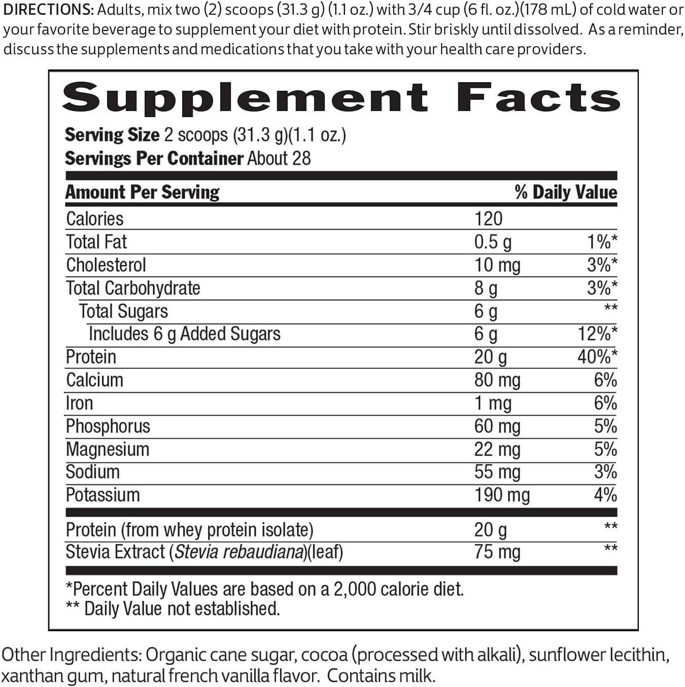 100% Whey Isolate Protein Powder - Chocolate Flavor - 30.9 oz - Boosts Immune Health - Easy to Digest - Delicious Taste - 20g Plant-Based Protein - Amino Acids Included