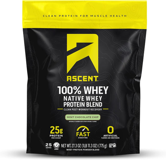 100% Whey Protein Isolate Powder - Mint Chip Flavor, Gluten-Free, 5.5g BCAA, Zero Artificial Additives, Post-Workout Recovery Supplement
