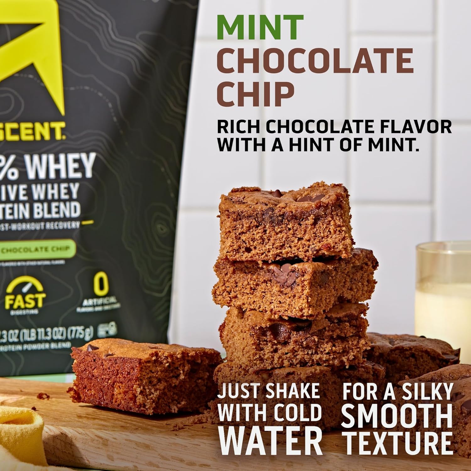 100% Whey Protein Isolate Powder - Mint Chip Flavor, Gluten-Free, 5.5g BCAA, Zero Artificial Additives, Post-Workout Recovery Supplement