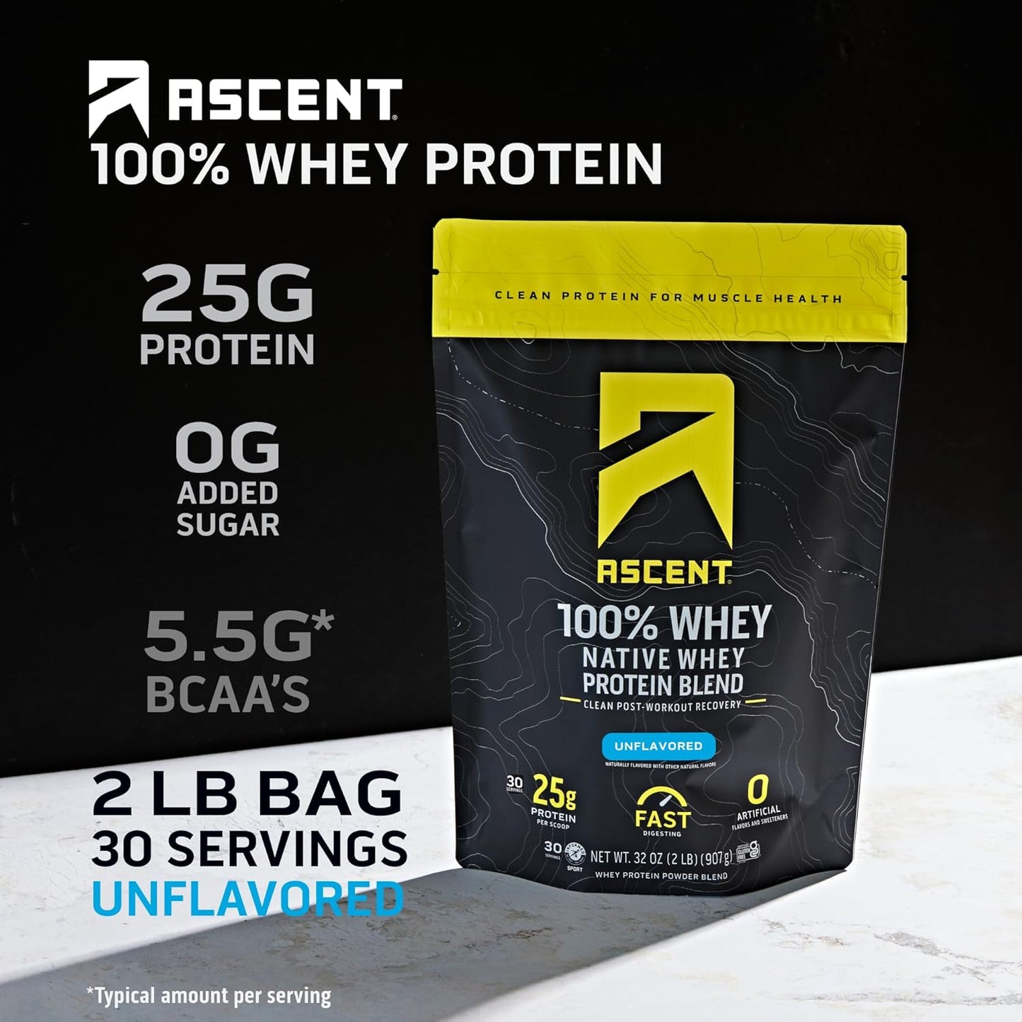 100% Whey Protein Isolate Powder - Unflavored Post Workout Supplement with BCAAs, Leucine, and Essential Amino Acids - Gluten Free, No Artificial Flavors - 2 lb
