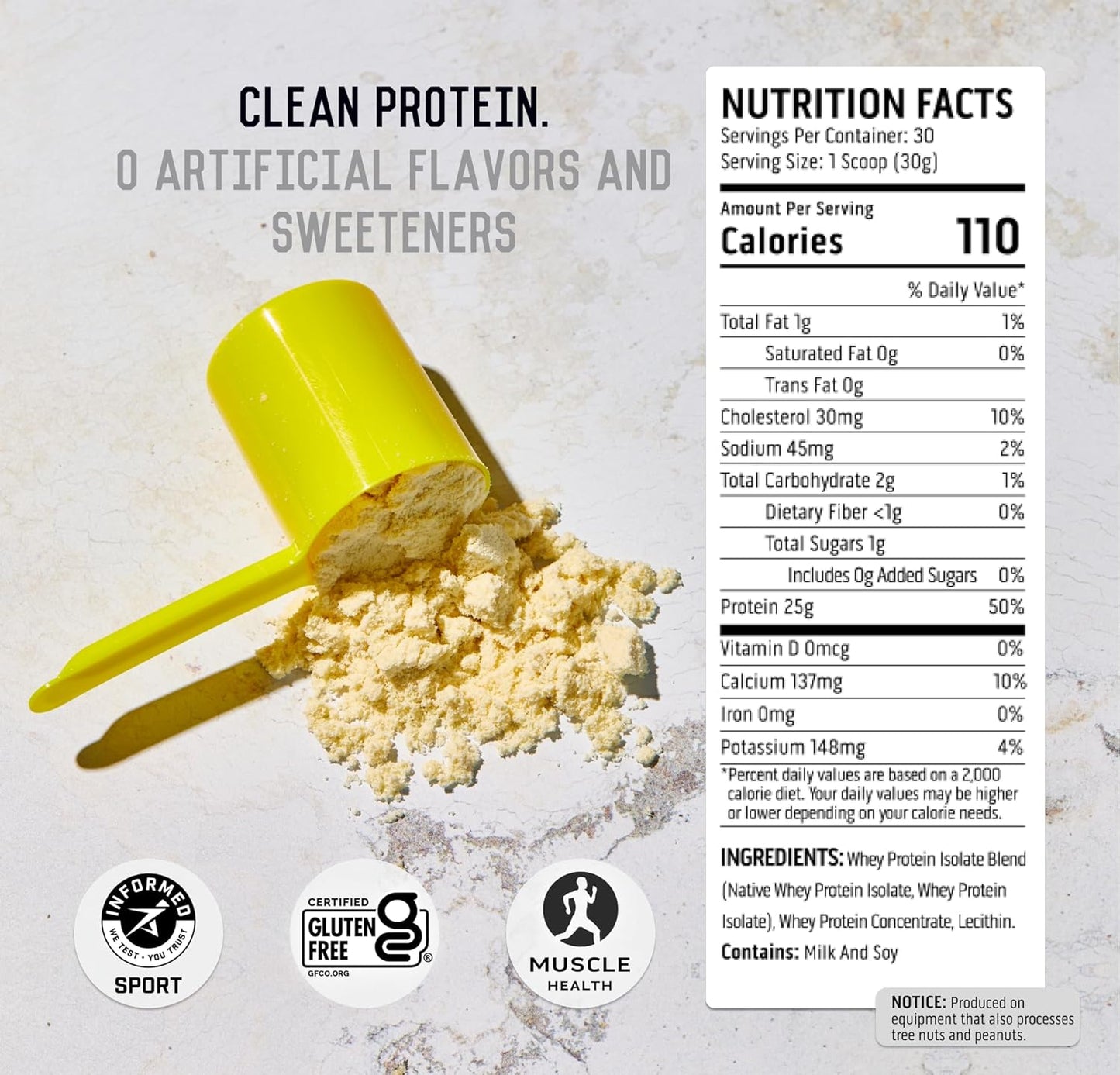 100% Whey Protein Isolate Powder - Unflavored Post Workout Supplement with BCAAs, Leucine, and Essential Amino Acids - Gluten Free, No Artificial Flavors - 2 lb