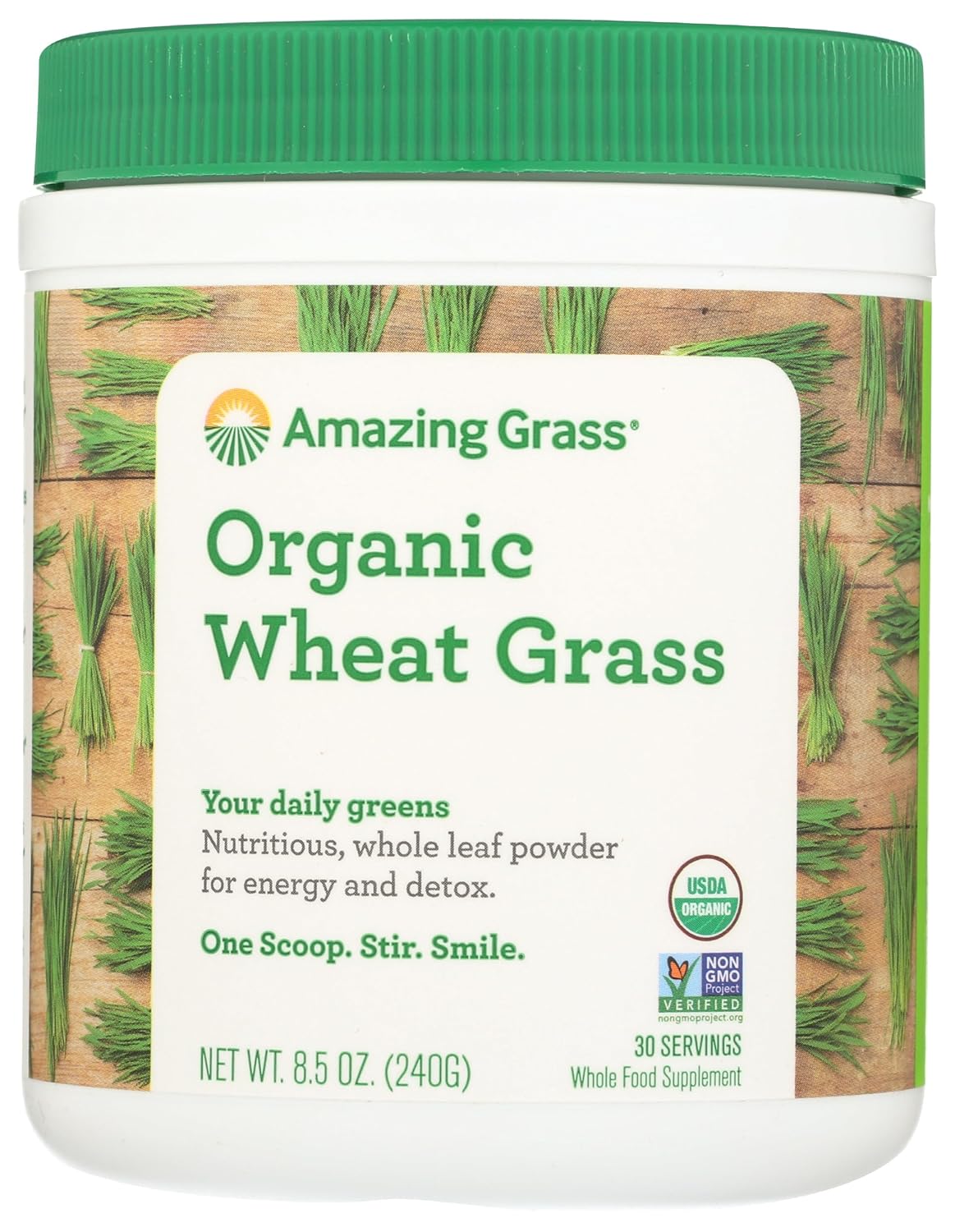 100% Whole-Leaf Wheat Grass Powder for Energy, Detox & Immunity Support - Chlorophyll-Rich Greens for 30 Servings