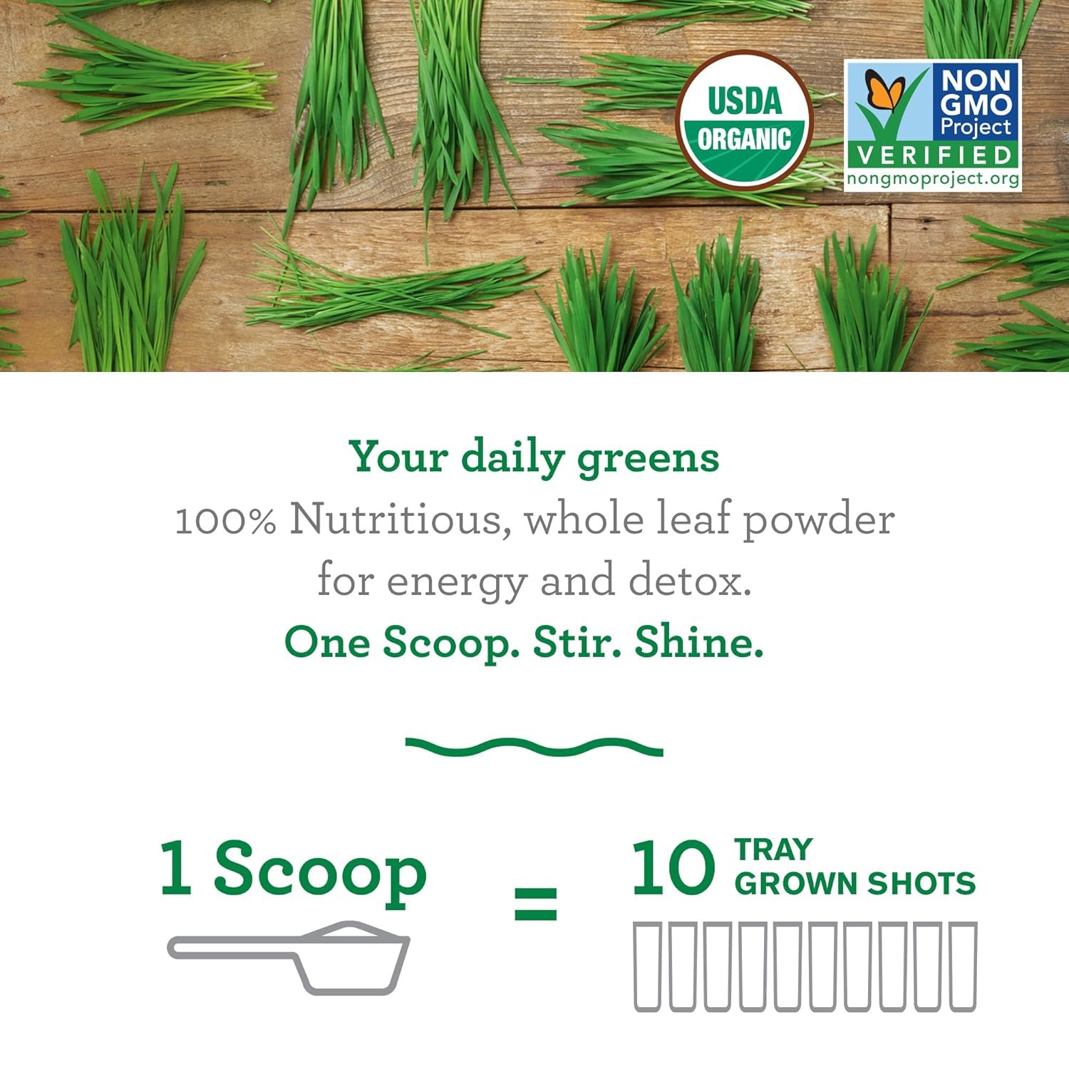 100% Whole-Leaf Wheat Grass Powder for Energy, Detox & Immunity Support - Chlorophyll-Rich Greens Powder - 100 Servings