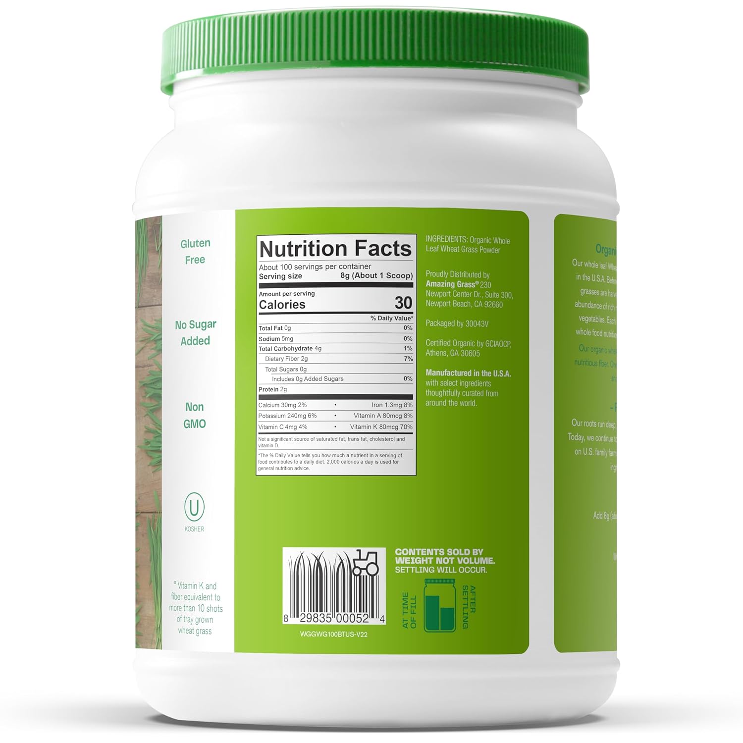 100% Whole-Leaf Wheat Grass Powder for Energy, Detox & Immunity Support - Chlorophyll-Rich Greens Powder - 100 Servings