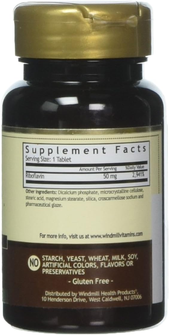 100 Windmill Vitamin B-2 Tablets 50 mg - Supports Energy Production and Overall Health