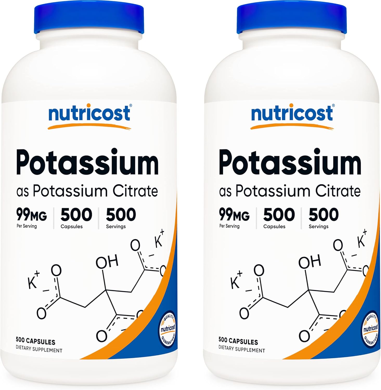1000 Capsules of Nutricost Potassium Citrate 99mg, 2 Bottles