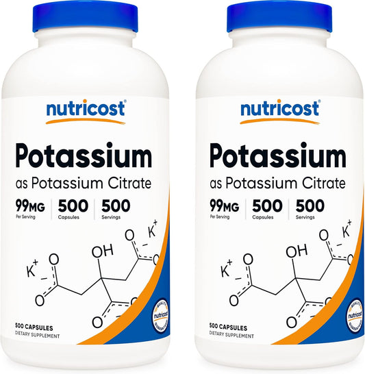 1000 Capsules of Nutricost Potassium Citrate 99mg, 2 Bottles