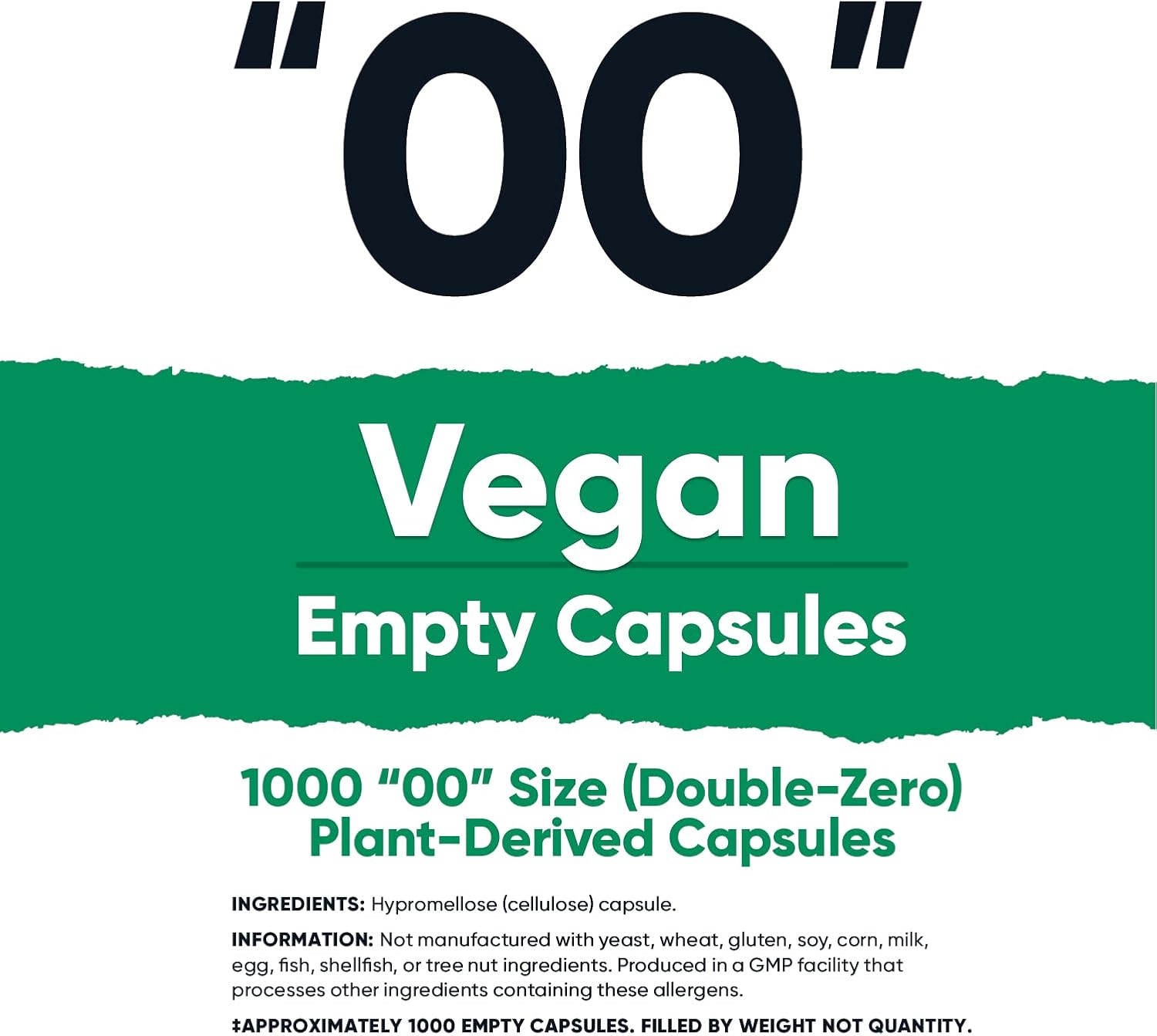 1,000 Clear Vegan Empty Capsules Size 00 - Plant-Based, Kosher & Halal Certified, Non-GMO, Soy & Gluten Free - Vegetarian Capsules