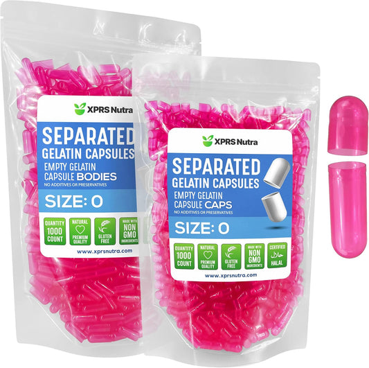 1000 Count Size 0 Gelatin Empty Capsules in Azalea Pink - Separated Capsules for DIY Supplement Filling