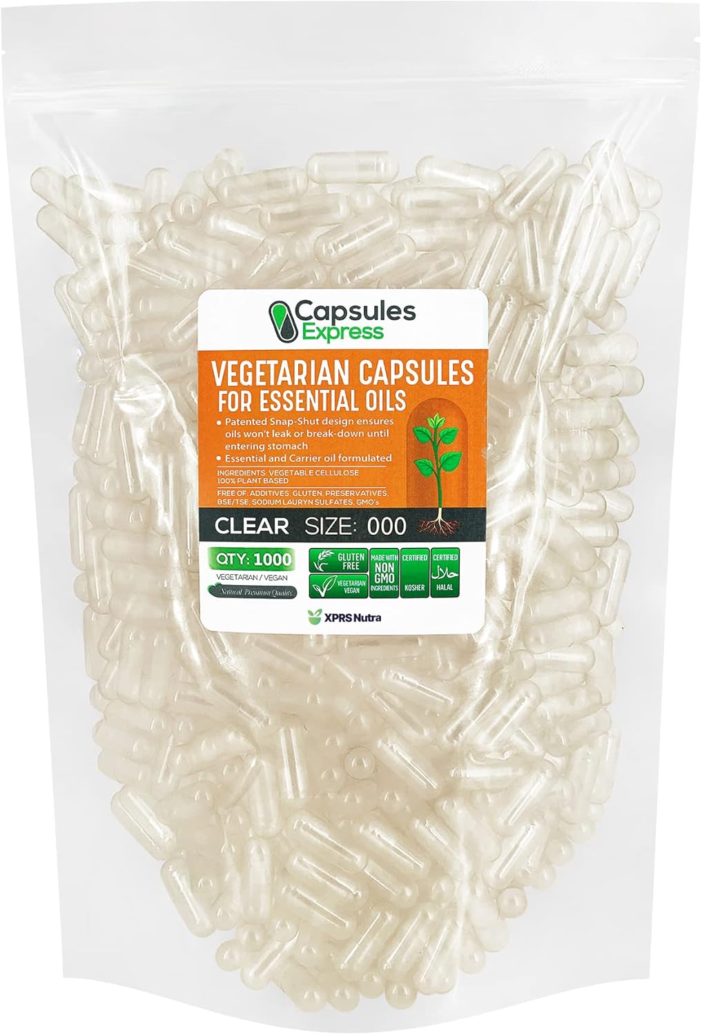 1000 Count Size 000 Clear Vegan Capsules for Essential Oils - Empty Vegetable Capsules for DIY Oil Filling - Compatible with Most Oils