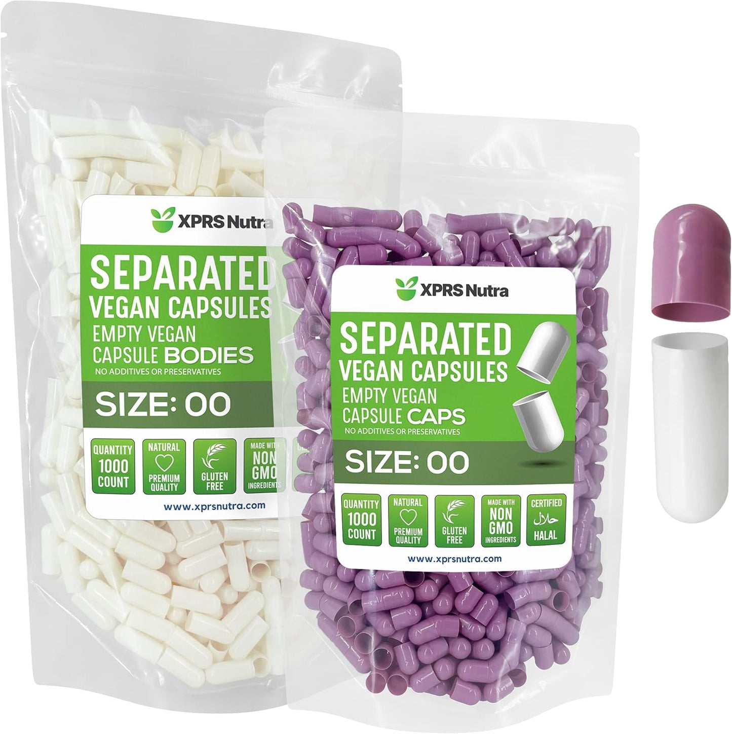 1000 Count XPRS Nutra Vegan Size 00 Empty Capsules Separated in Bags - Premium Empty Pill Capsules for DIY Supplement Filling - Lavender/White Separated 00 Capsules
