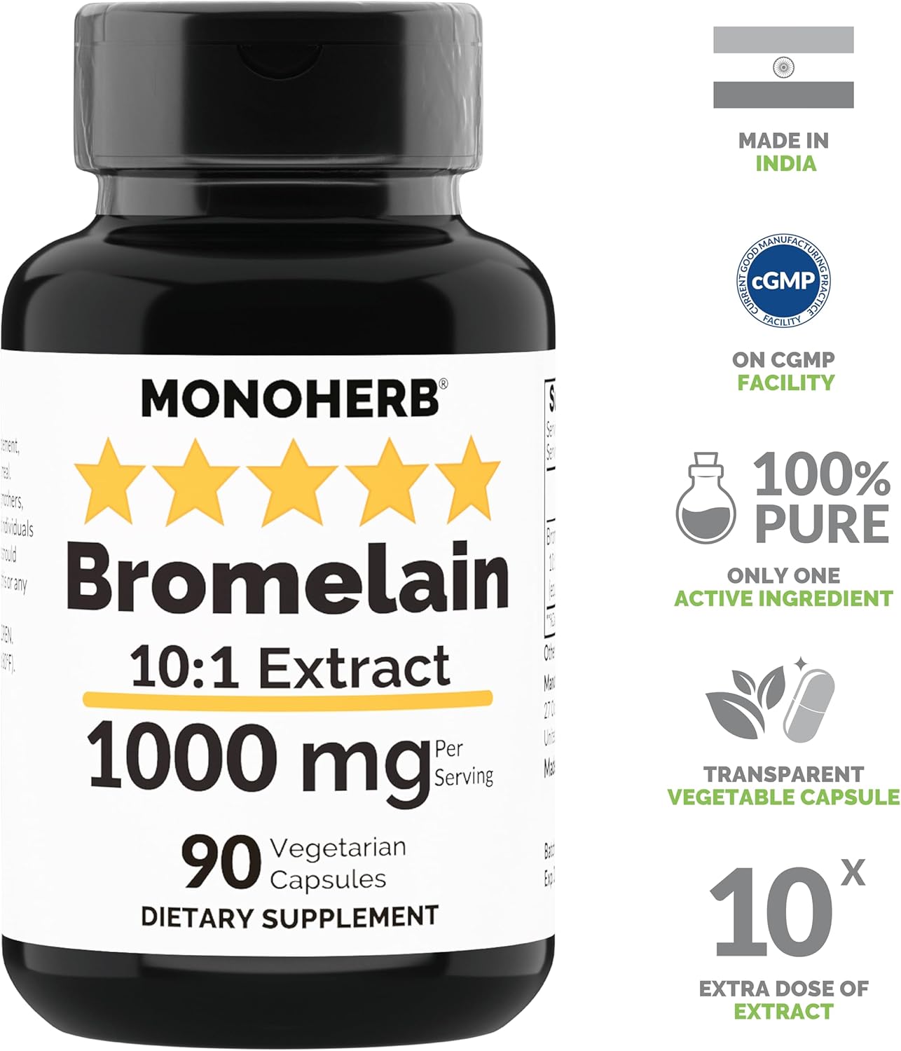 1000 mg Bromelain Extract Supplement - 90 Vegetarian Capsules by MONOHERB