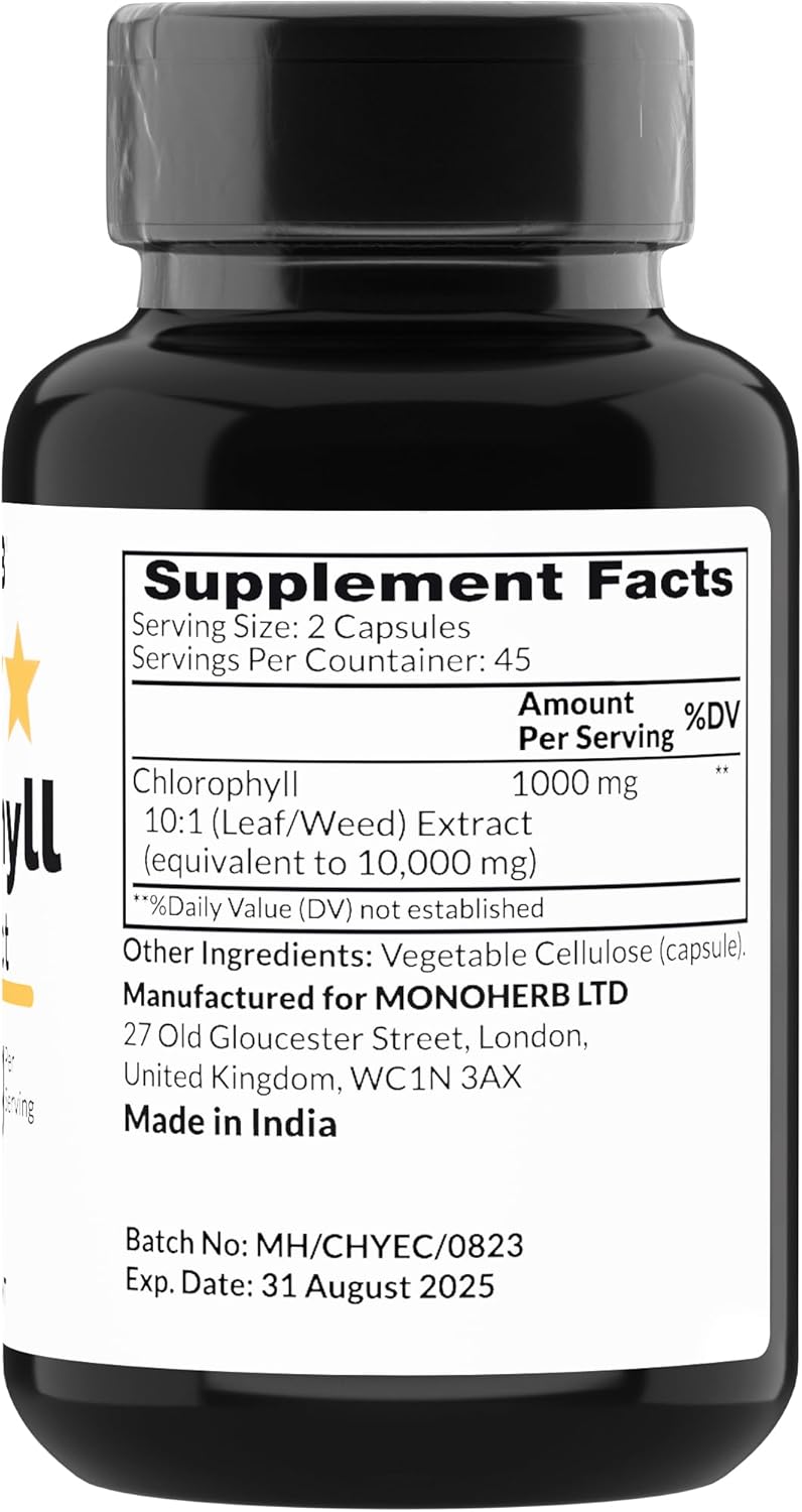 1000 mg Chlorophyll Extract Capsules - 90 Vegetarian Capsules by MONOHERB