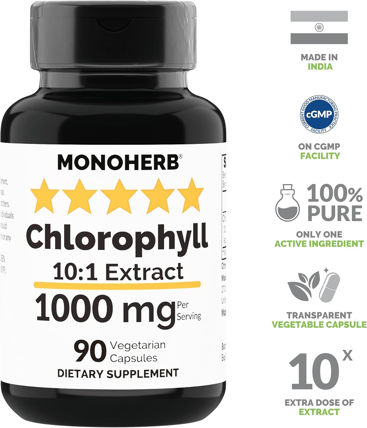 1000 mg Chlorophyll Extract Capsules - 90 Vegetarian Capsules by MONOHERB