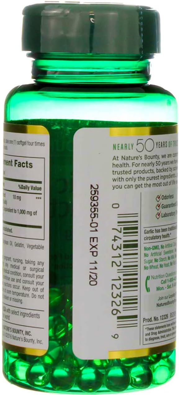 1000 mg Garlic Extract Softgels, 200 Count (2 Pack) by Nature's Bounty