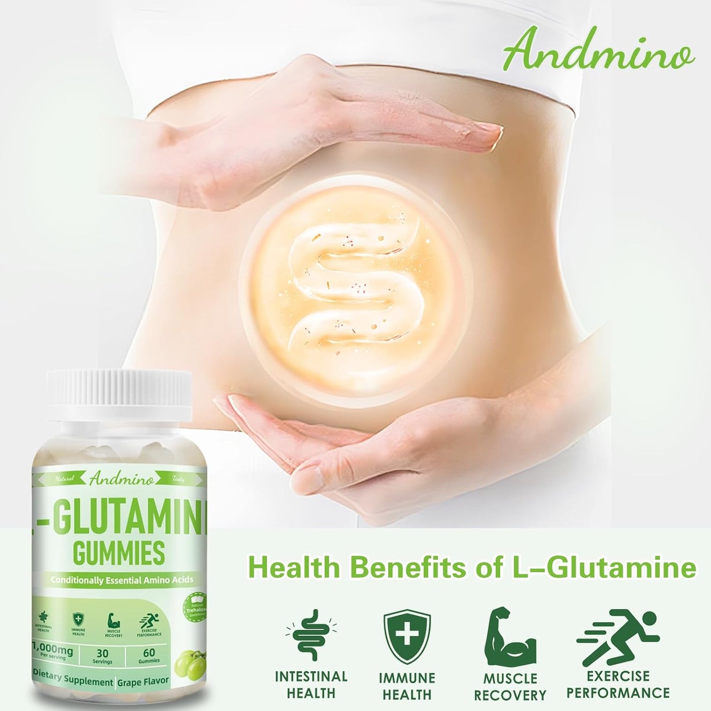 1000 mg L-Lysine and L-Glutamine Gummies with Trehalose - Vegan, Non-GMO, Gluten Free - Fruit Flavor for Adults & Kids