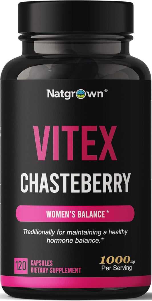 1,000 mg Natgrown Chasteberry Supplement for Women - Hormone Balance & Fertility Support - 120 Ct Capsules