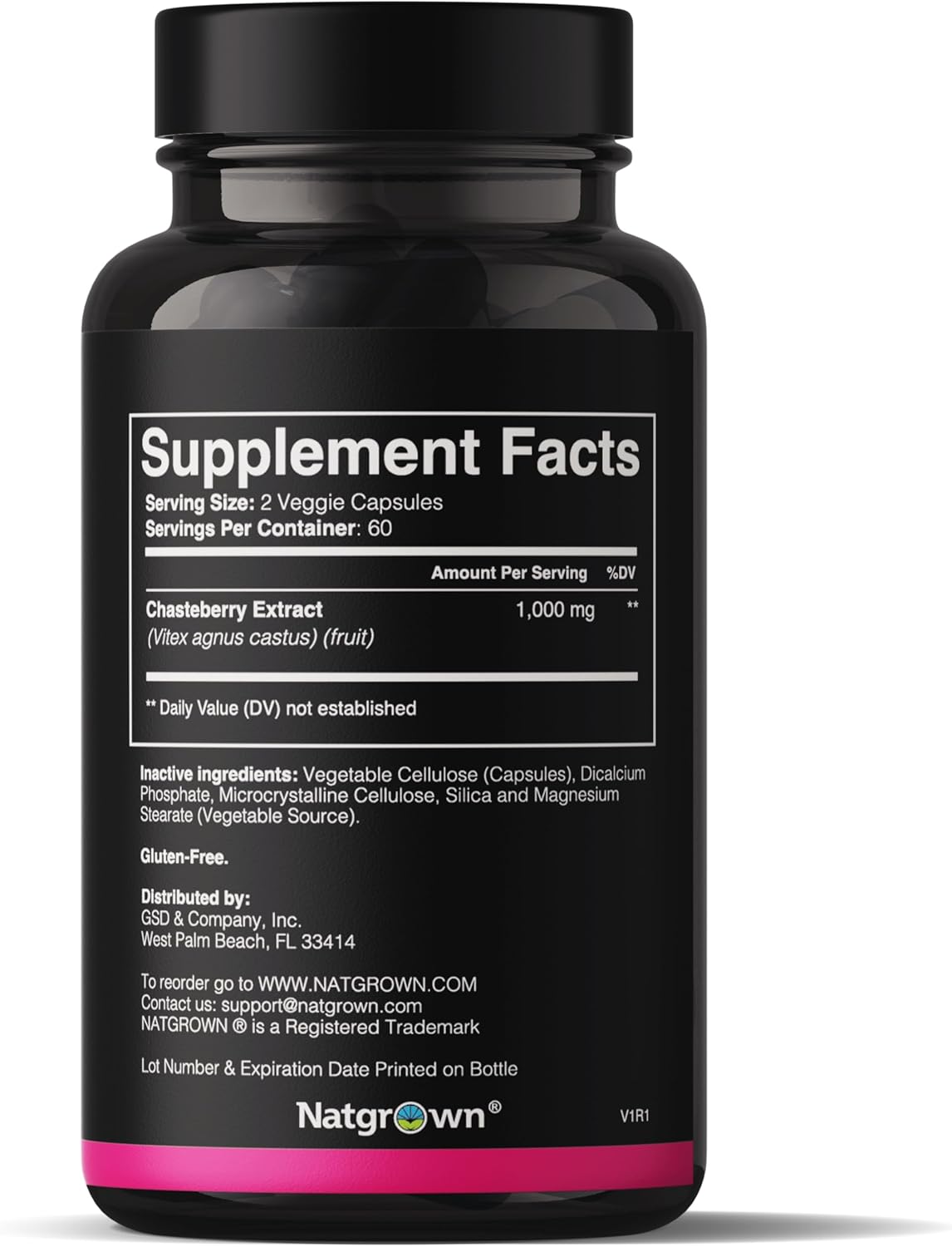 1,000 mg Natgrown Chasteberry Supplement for Women - Hormone Balance & Fertility Support - 120 Ct Capsules