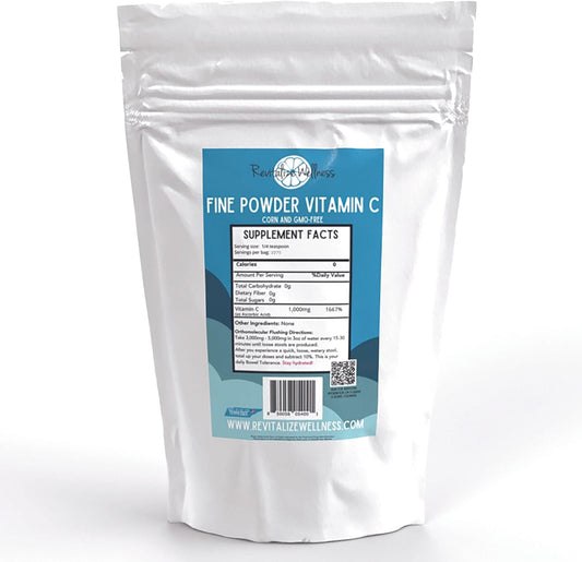 1000 mg Pure Ascorbic Acid Powder Vitamin C | Sugar & GMO-Free | Revitalize Wellness | 5 Lb Bag