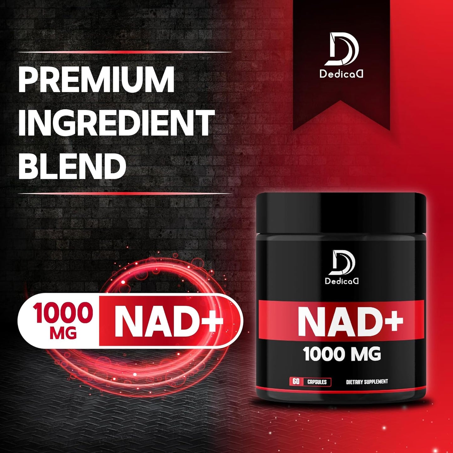 1000 mg Pure NAD+ Supplement for Energy, DNA Repair, Aging Defense, Brain Function - 60 Capsules