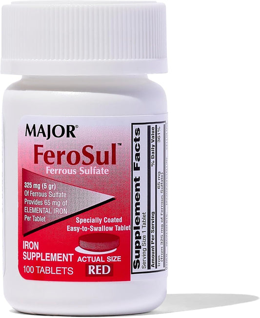 1000 Tablets of Major Ferosul 5GR FC Red Tabs Ferrous Sulfate 325mg - UPC 309047590803