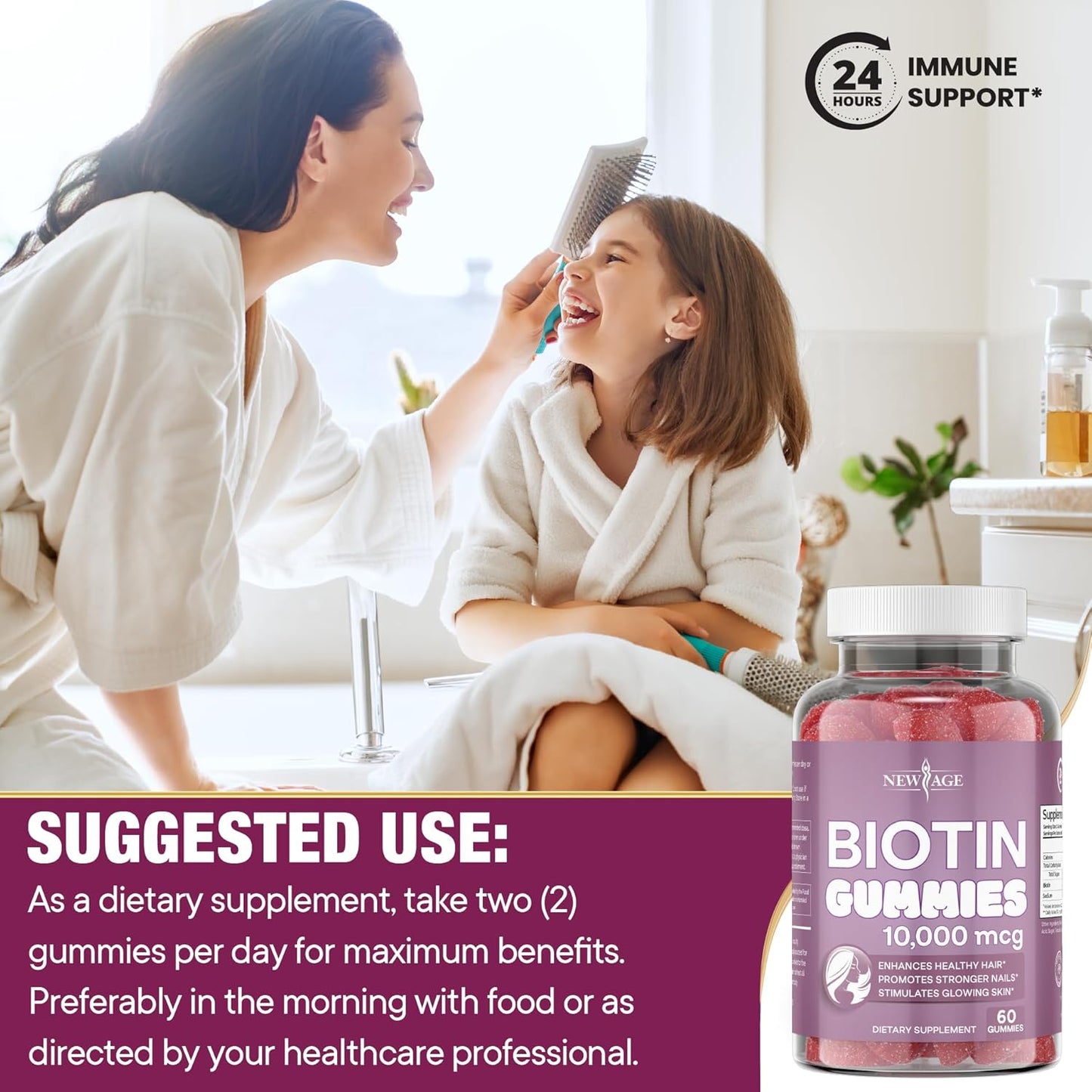 10,000 mcg Biotin Gummies for Hair, Skin & Nails - Non-GMO Supplement - 120 Count - Made in USA